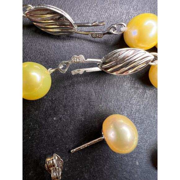 New Freshwater Pearl Necklace Bracelet Earrings Set Sterling Silver - Picture 7 of 15